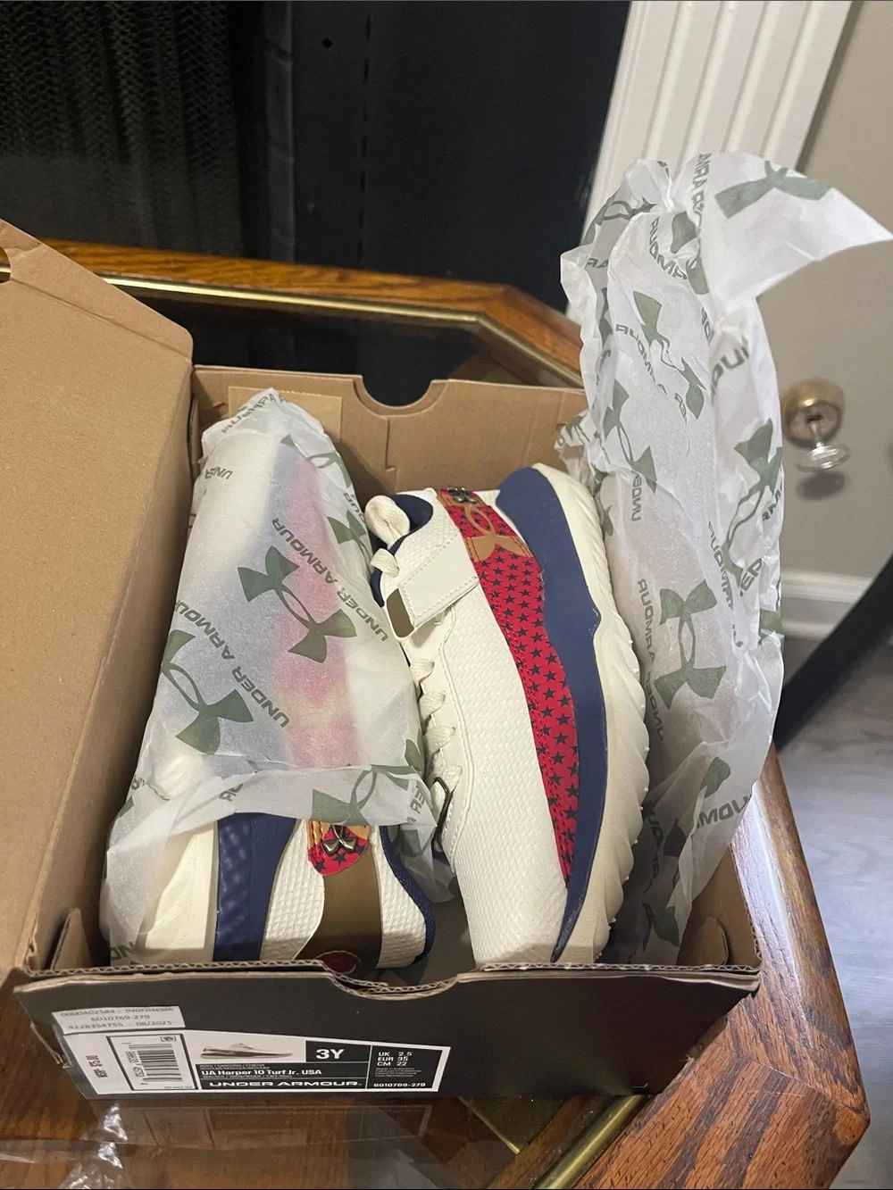 Under Armour Kids Cream, Navy & Red Star Accent Sneakers